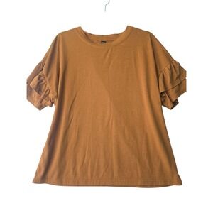 Women's Ruffled Sleeve Top - Brown